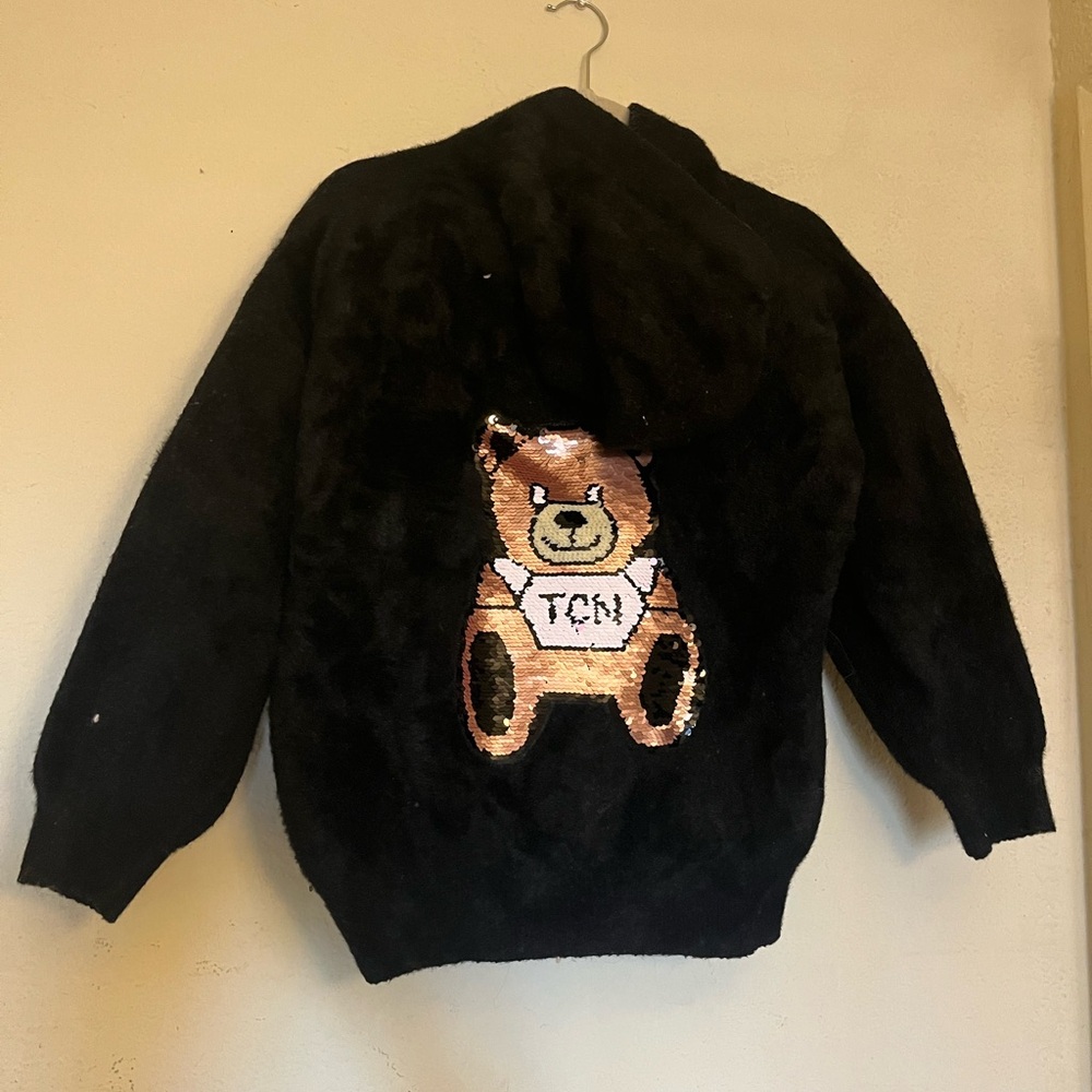Black Teddy Bear Hoodie, Soft , Velvet Feel